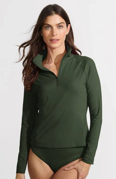 Lands' End Long Sleeve Rash Guard Cover-up Upf 50 In Green