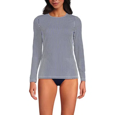 Lands' End Long Sleeve Relaxed Upf 50 Rash Guard In Deep Sea Navy Mini Stripe