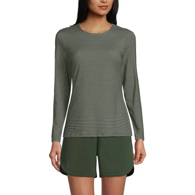 Lands' End Long Sleeve Relaxed Upf 50 Rash Guard In Rich Olive Green Mini Stripe