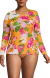 Lands' End Long Sleeve Relaxed Upf 50 Rash Guard In Sweet Mango Lilies