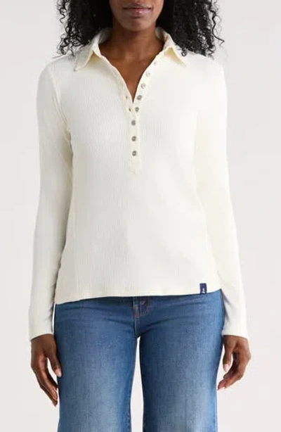 Lands' End Long Sleeve Ribbed Polo In Neutral