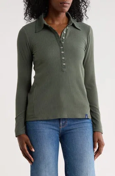 Lands' End Long Sleeve Ribbed Polo In Green