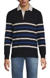 Lands' End Long Sleeve Rugby Shirt In Black/nautical Blue Stripes