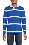 Lands' End Long Sleeve Rugby Shirt In Nautical Blue/ivory Stripe