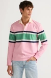 Lands' End Long Sleeve Rugby Shirt In Pink/green Placed Stripe