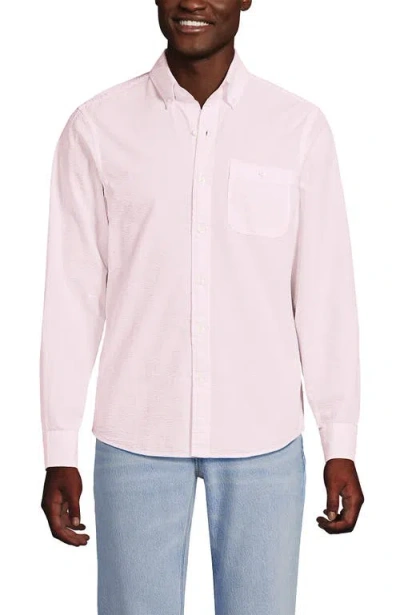 Lands' End Long Sleeve Seersucker Shirt In Pink