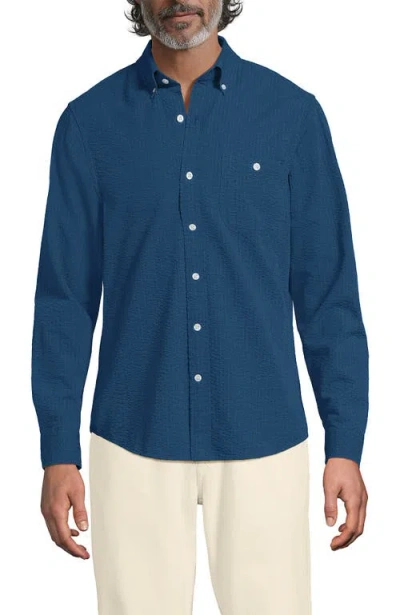 Lands' End Long Sleeve Seersucker Shirt In Blue