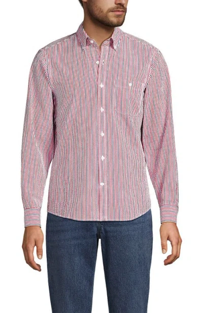 Lands' End Long Sleeve Seersucker Shirt In Pink