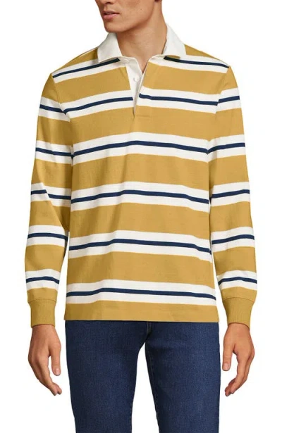 Lands' End Long Sleeve Rugby Shirt In Harvest Gold/navy Rugby Stripe