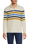 Lands' End Long Sleeve Rugby Shirt In Ivory/aged Gold Rugby Stripe