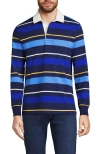 Lands' End Long Sleeve Rugby Shirt In Navy/blue Multi Rugby Stripe