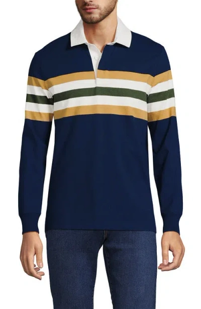 Lands' End Long Sleeve Rugby Shirt In Navy/green Multi Rugby Stripe