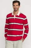 Lands' End Long Sleeve Rugby Shirt In Rich Red/ivory Rugby Stripe