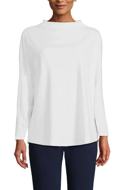 Lands' End Long Sleeve Sport Knit Funnel Neck Top In White