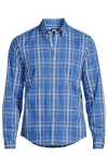 Lands' End Long Sleeve Tailored Fit Travel Kit Shirt In Mariner Blue/pale Almond Plaid