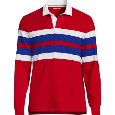 Lands' End Long Sleeve Textured Rugby Polo In Red