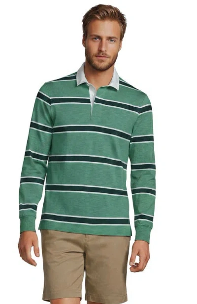 Lands' End Long Sleeve Textured Rugby Polo In Black