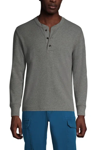 Lands' End Long Sleeve Thermal Waffle Henley In Gray