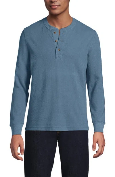 Lands' End Long Sleeve Thermal Waffle Henley In Blue