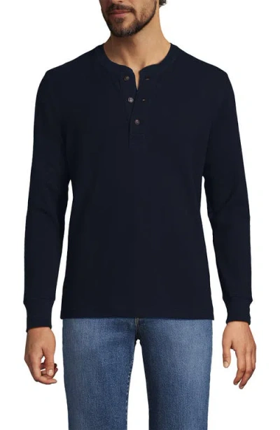 Lands' End Long Sleeve Thermal Waffle Henley In Blue