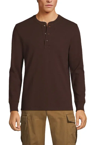 Lands' End Long Sleeve Thermal Waffle Henley In Brown