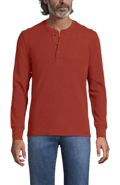 Lands' End Long Sleeve Thermal Waffle Henley In Brown
