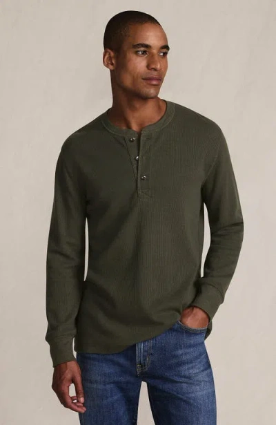 Lands' End Long Sleeve Thermal Waffle Henley In Green