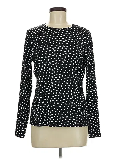 Pre-owned Lands' End Long Sleeve Top Black Polka Dots Pattern Mock Neckline Tops