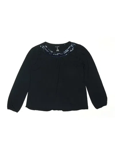 Pre-owned Lands' End Kids'  Long Sleeve Top Black Ruffles Neckline Tops