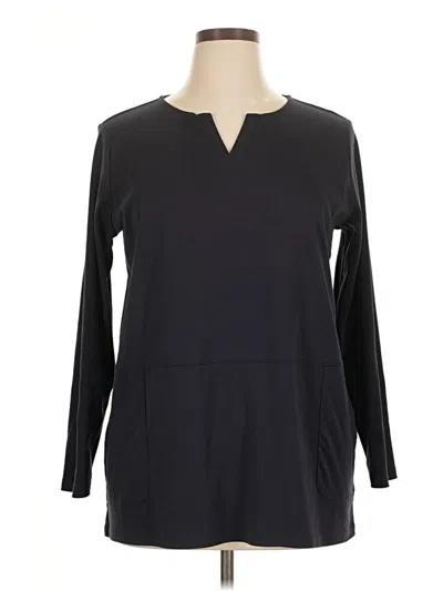 Pre-owned Lands' End Long Sleeve Top Black V-neck Tops