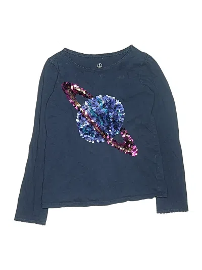 Pre-owned Lands' End Kids'  Long Sleeve Top Blue Keyhole Neckline Tops