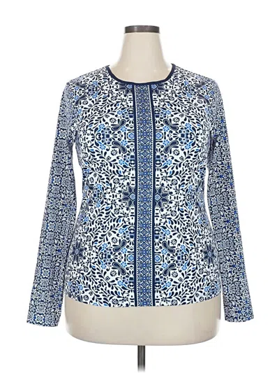 Pre-owned Lands' End Long Sleeve Top Blue Mock Neckline Tops