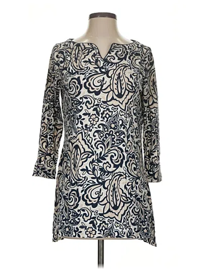 Pre-owned Lands' End Long Sleeve Top Blue Paisley Pattern Collared Neckline Tops