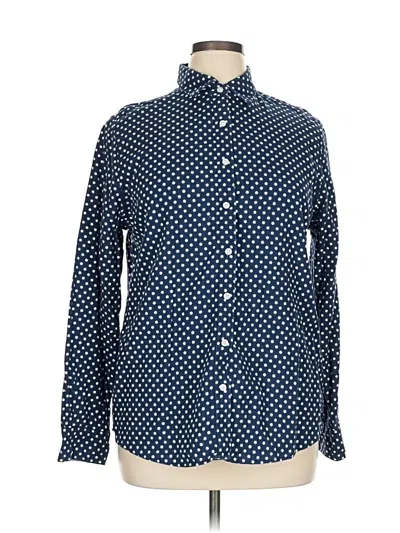 Pre-owned Lands' End Long Sleeve Top Blue Polka Dots Pattern Turtleneck Tops