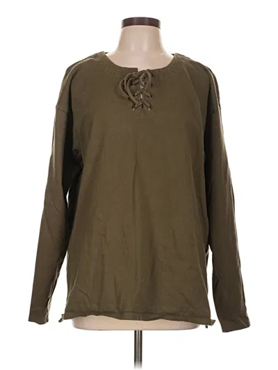 Pre-owned Lands' End Long Sleeve Top Brown Crew Neck Tops