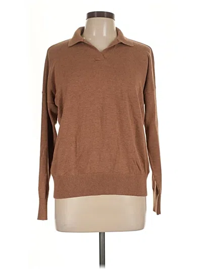 Pre-owned Lands' End Long Sleeve Top Brown Turtleneck Tops