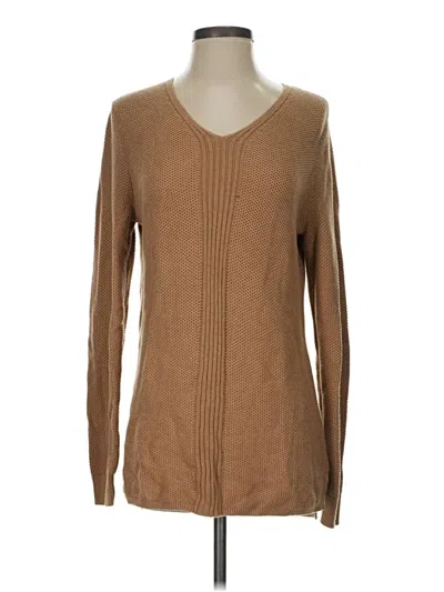Pre-owned Lands' End Long Sleeve Top Brown V-neck Tops