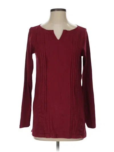 Pre-owned Lands' End Long Sleeve Top Burgundy Open Neckline Tops