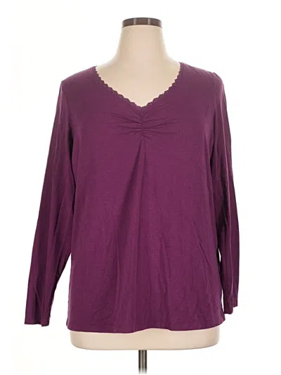 Pre-owned Lands' End Long Sleeve Top Burgundy V-neck Tops