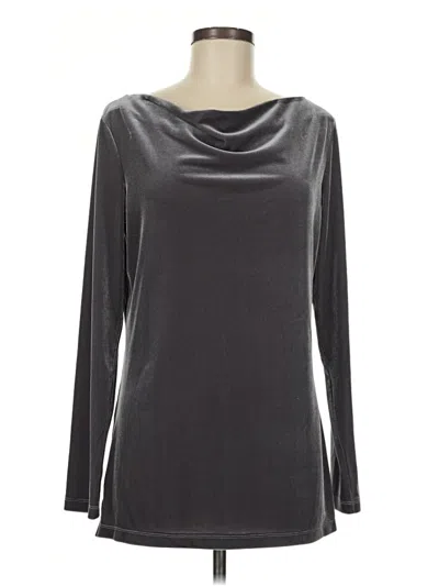 Pre-owned Lands' End Long Sleeve Top Gray Metallic Pattern Cowl Neck Tops