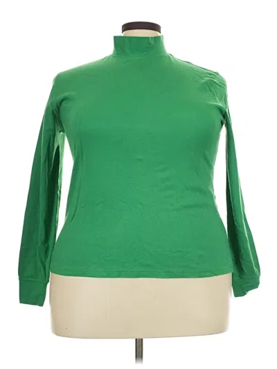 Pre-owned Lands' End Long Sleeve Top Green Turtleneck Tops
