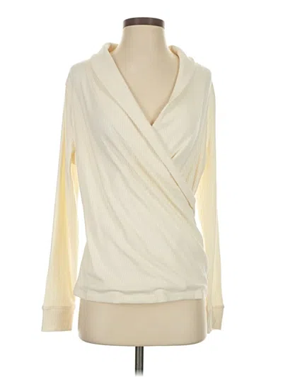 Pre-owned Lands' End Long Sleeve Top Ivory Plunge Neckline Tops In White