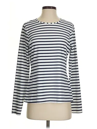 Pre-owned Lands' End Long Sleeve Top Ivory Stripes Pattern Boatneck Tops