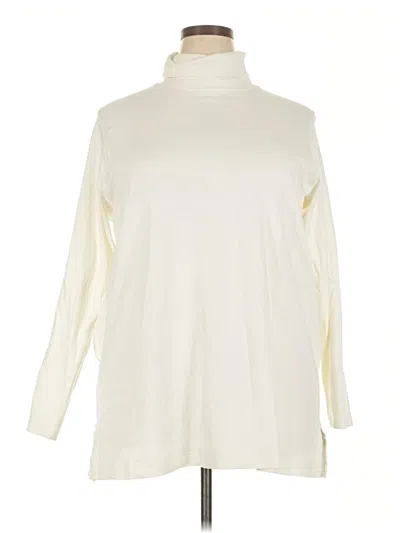 Pre-owned Lands' End Long Sleeve Top Ivory Turtleneck Tops