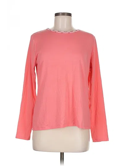 Pre-owned Lands' End Long Sleeve Top Pink Crew Neck Tops