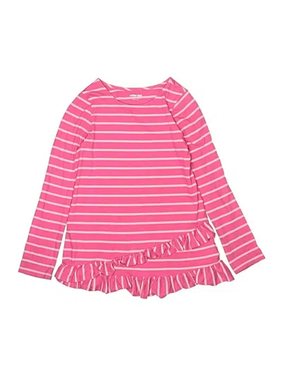 Pre-owned Lands' End Kids'  Long Sleeve Top Pink Stripes Pattern Scoop Neck Tops