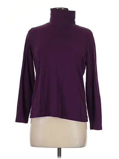 Pre-owned Lands' End Long Sleeve Top Purple Solid Pattern Turtleneck Tops