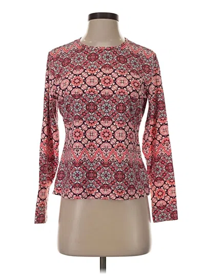 Pre-owned Lands' End Long Sleeve Top Red Mock Neckline Tops
