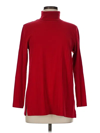 Pre-owned Lands' End Long Sleeve Top Red Solid Pattern Turtleneck Tops