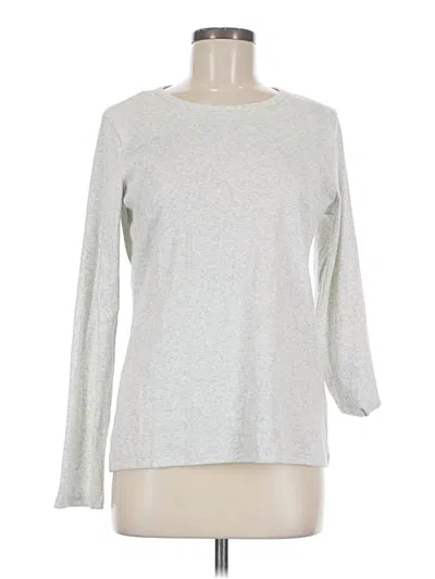 Pre-owned Lands' End Long Sleeve Top Silver Crew Neck Tops